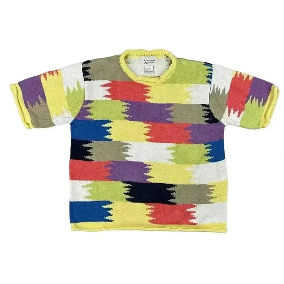 VTG Funky Block Pattern Sweater Top MEDIUM Casual Christopher & Banks Women's - Picture 1 of 8
